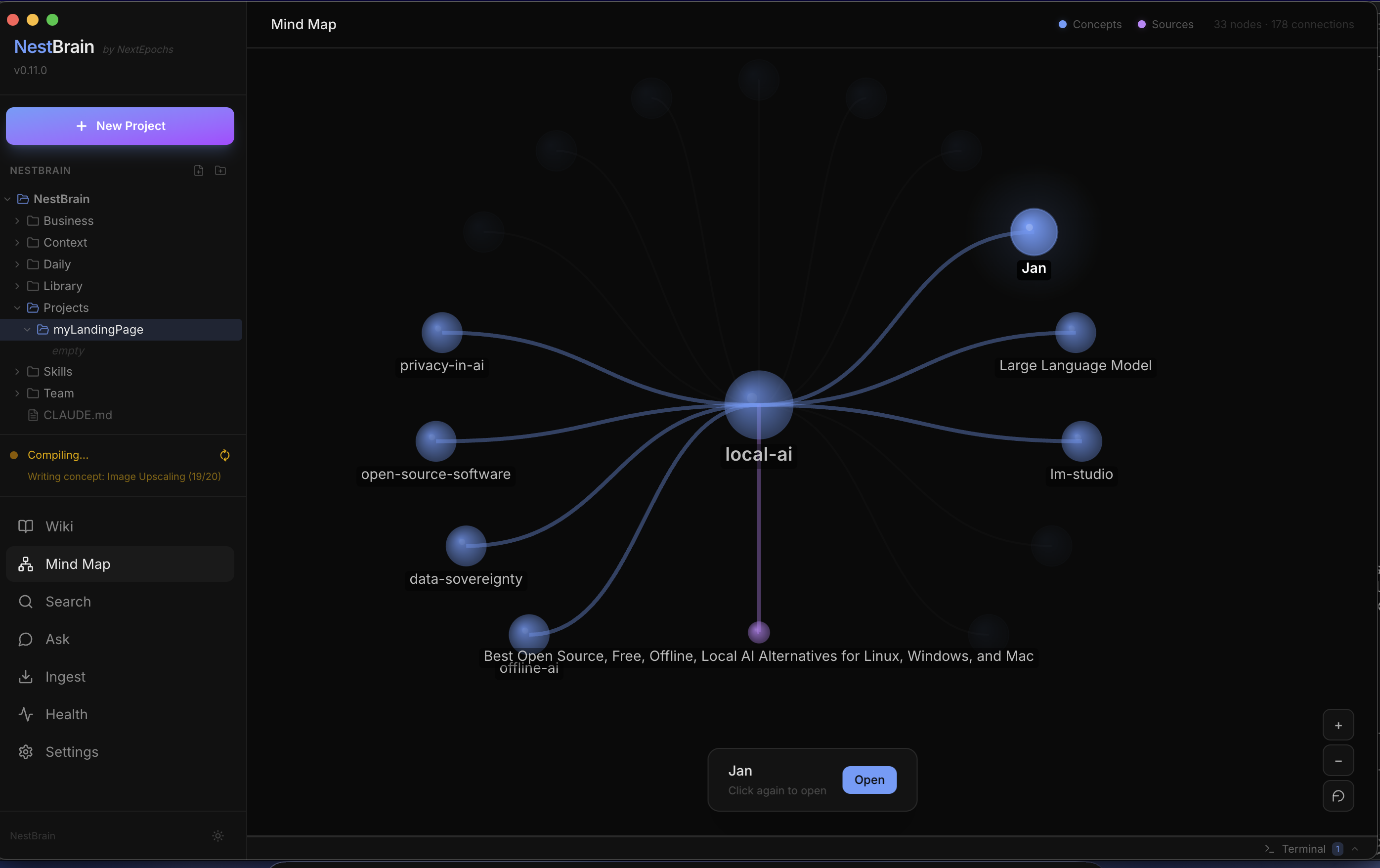 Interactive radial Mind Map of concept connections